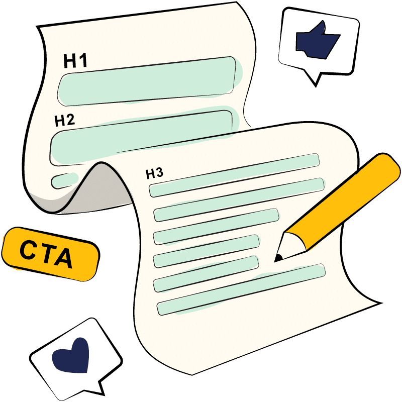 An illustration of a piece of paper with content on that has been written in an SEO friendly way