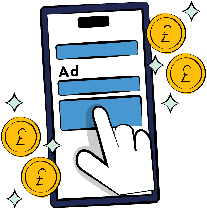 A mobile phone showing an ad to illustrate paid advertising services