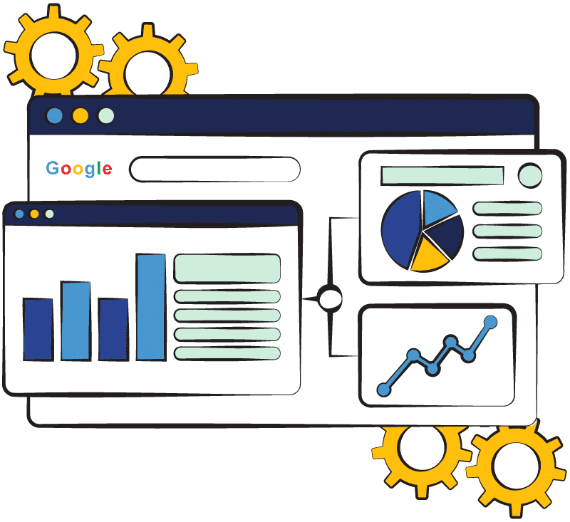 A collection of graphs and reports to illustrate SEO agency services