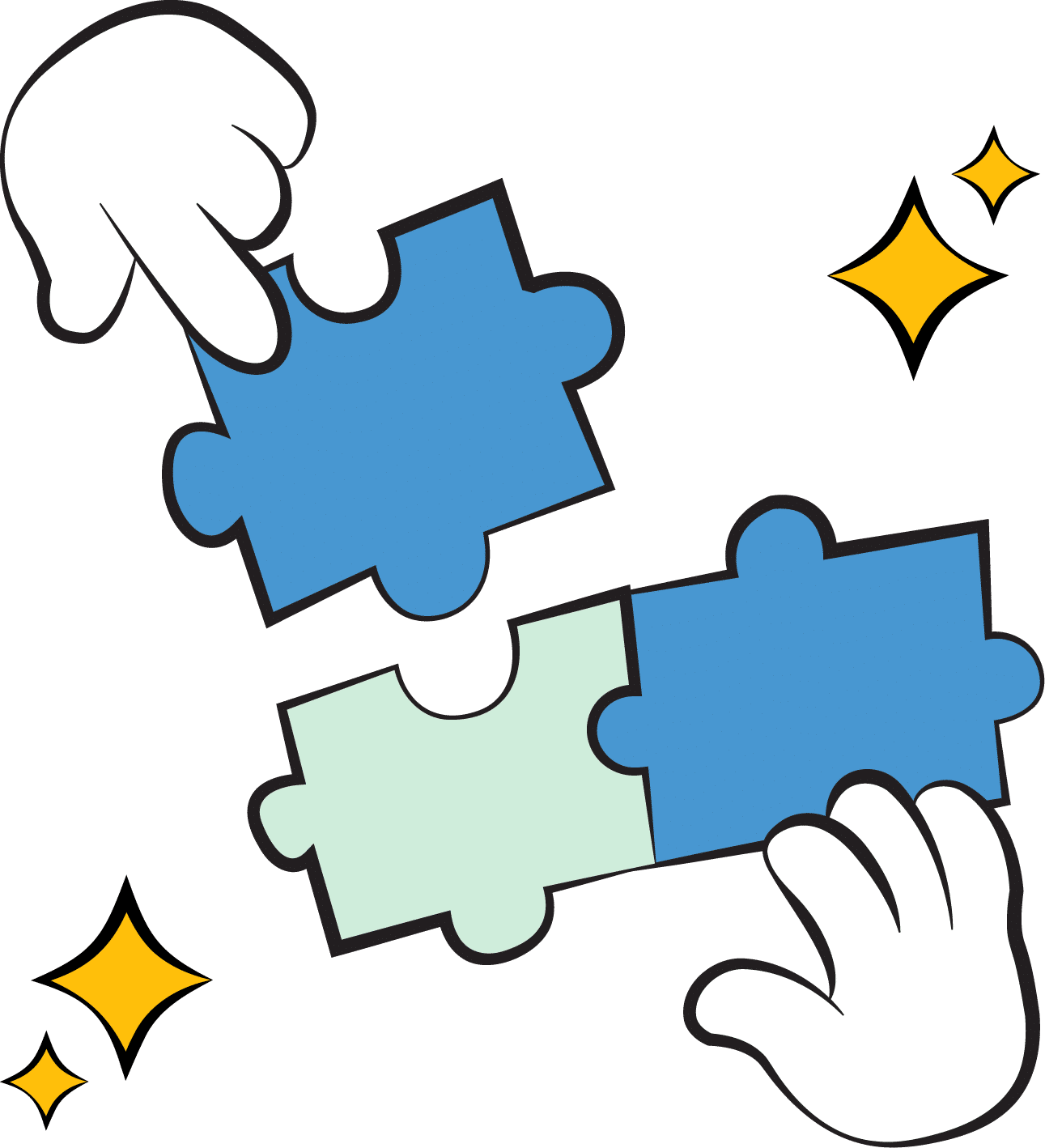 An illustration of puzzle pieces being fit together