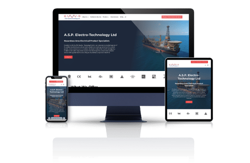 A.S.P. Electro-Technology's Wordpress Website shown on Desktop, Tablet and Mobile devices