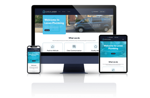 Loves Plumbing's Wordpress Website shown on Desktop, Tablet and Mobile devices